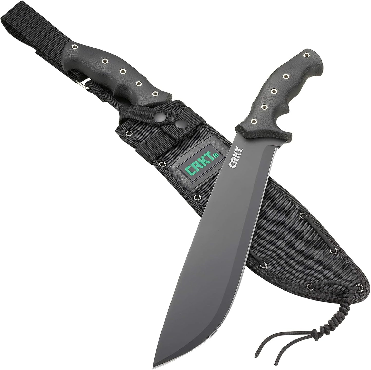 CRKT Halfachance Fixed Blade Parang Machete: 18 Inch Black Powder Coated Carbon Steel Parang Style Blade with Nylon Sheath for Survival, Hunting & Camping K920KKP