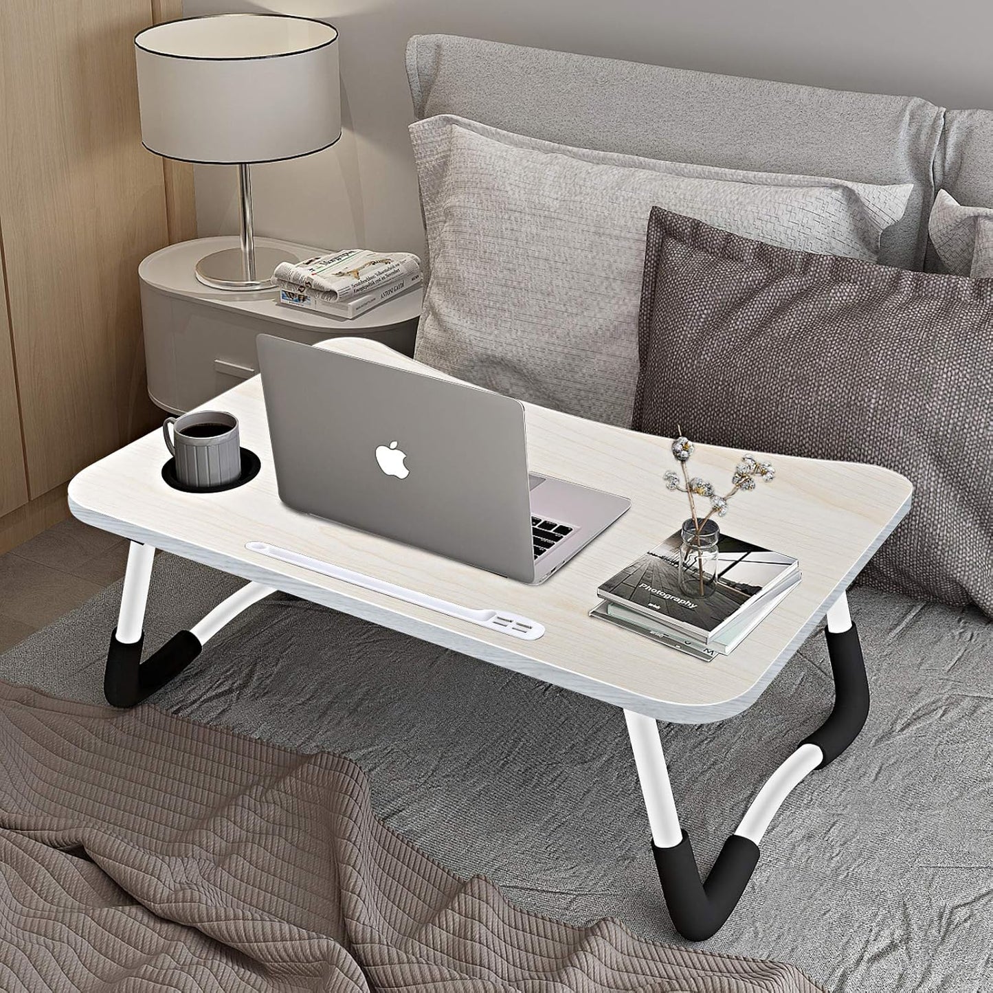 Laptop Bed Desk,Portable Foldable Laptop Lap Desk Tray Table with USB Charge Port/Cup Holder/Storage Drawer,for Bed/Couch/Sofa Working, Reading