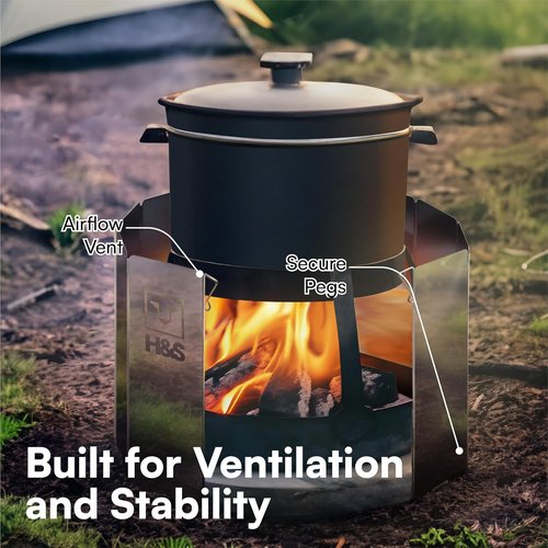 H&S Foldable Camping Stove Windscreen for Outdoor Camping - 10 Aluminum Plates Camping Cooker Wind Shield for Stove - Folding Wind Shield with Carrying Case for Camping Accessories
