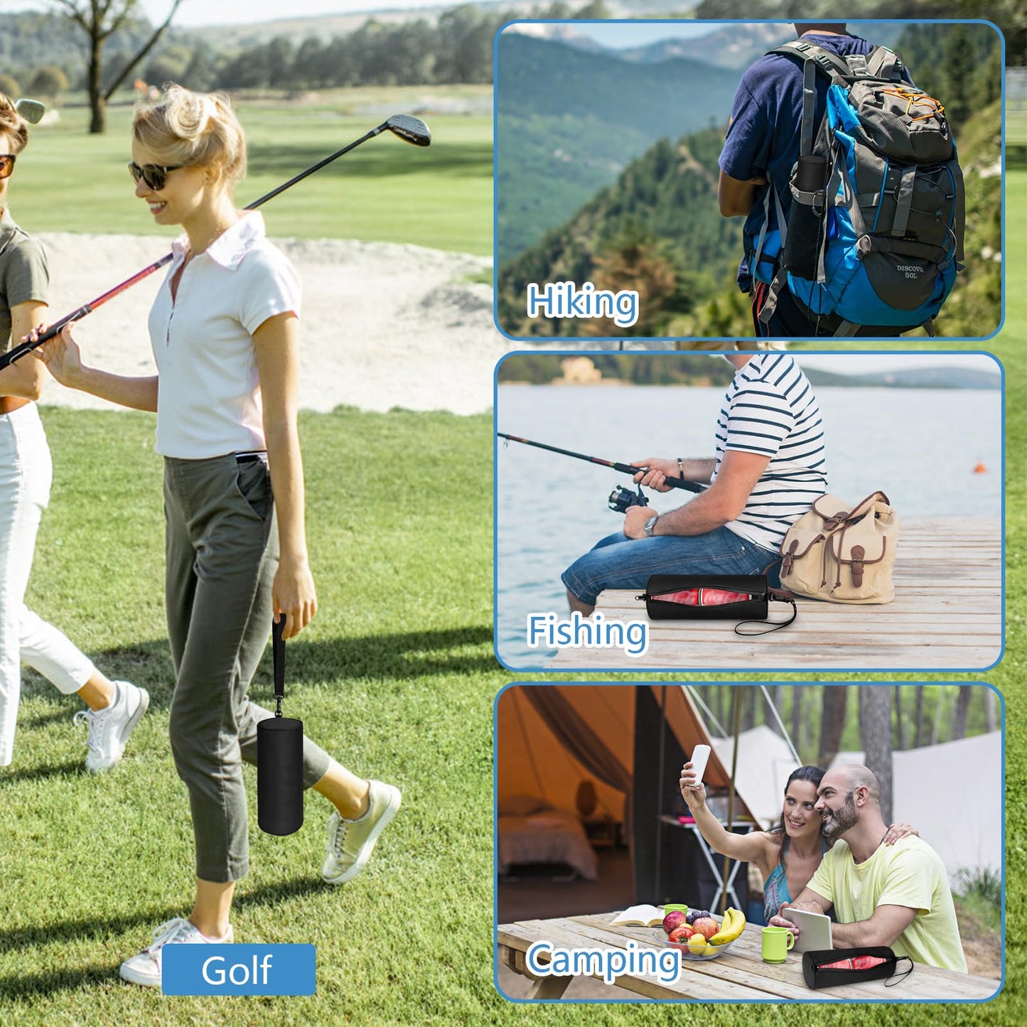 KENOBE 2-Pack Insulated Golf Cooler Bag with Shoulder Straps, Portable Camping Case Waterproof Soft Compact Beer Sleeve for Bottled Water, Picnic Fishing Hiking Essentials