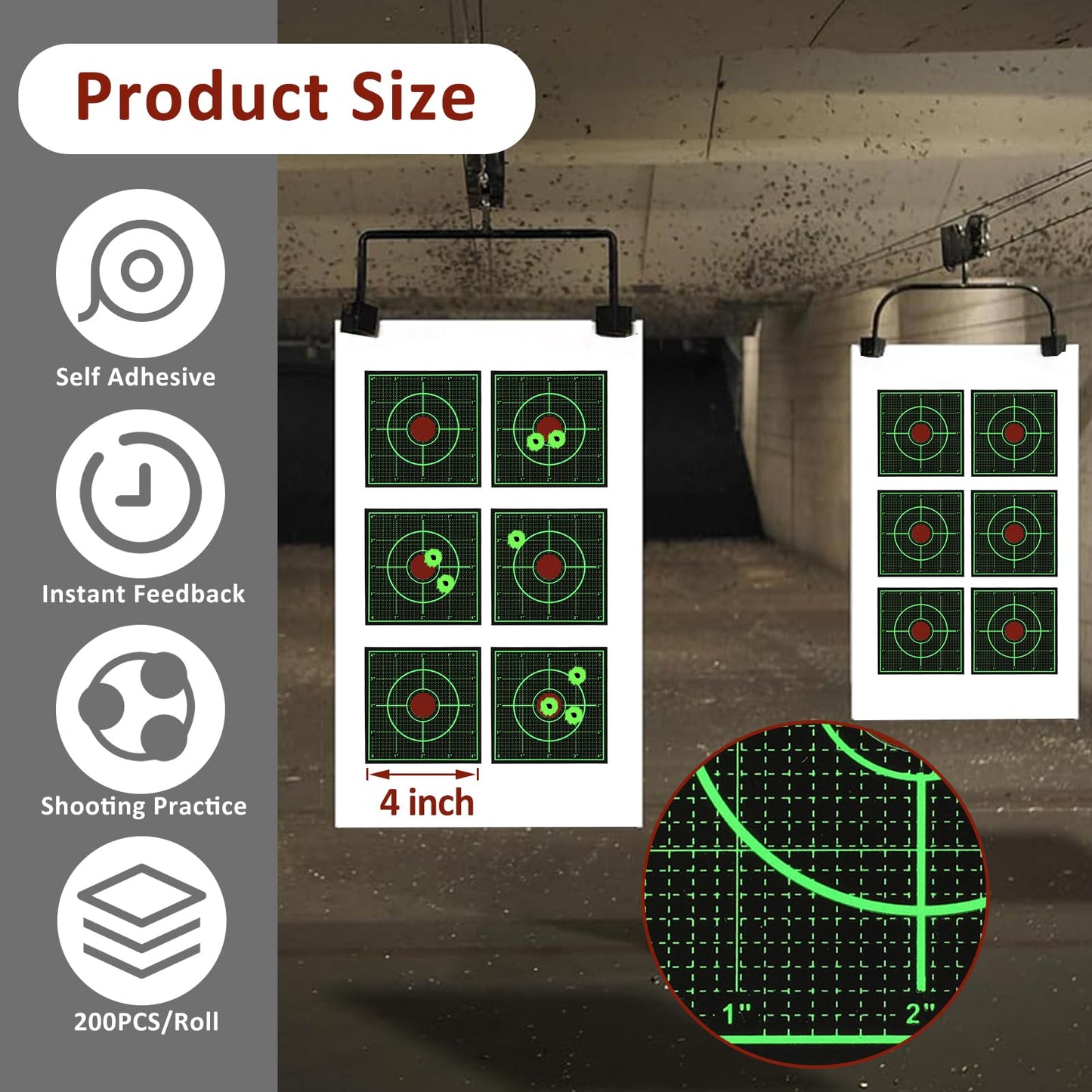 Green Sight in Splatter Target Stickers 4" Reactive Paper Targets with Precision Location, 200/400PCS Adhesive Shooting Target, Dark Grid Bottom Line Calibration for BB Gun/Pellet Gun/Airsoft