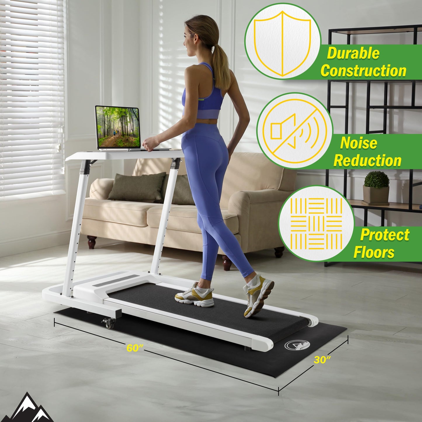 Exercise Bike Mat - 30x60in Non-Slip Waterproof Indoor Cycle or Treadmill Pad - Multipurpose Noise-Reducing Workout Mat by Wakeman,Black