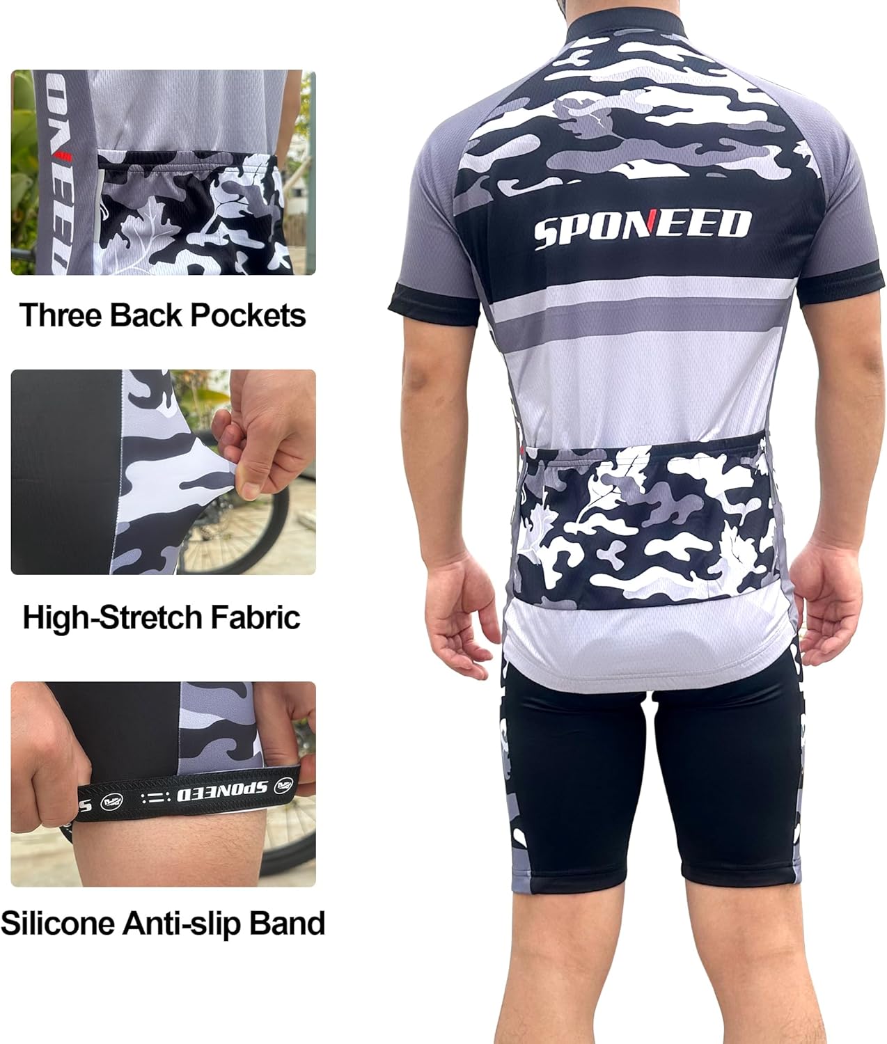 sponeed Men Cycle Outfit Set Bicycle Jersey Road Biker Shorts Trianthlon Cycling Gear Shirts