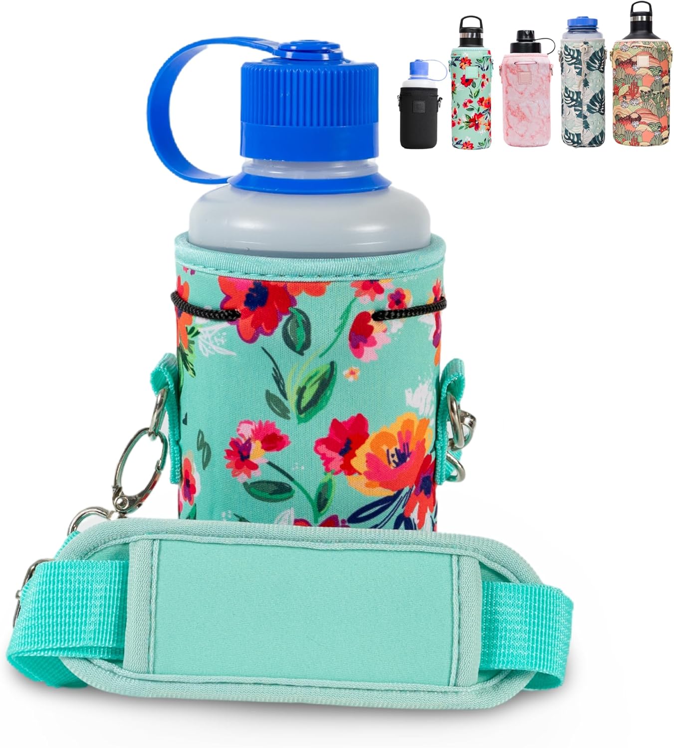 Insulated Neoprene Water Bottle Carrier | Adjustable Sling Pouch | Black, Large