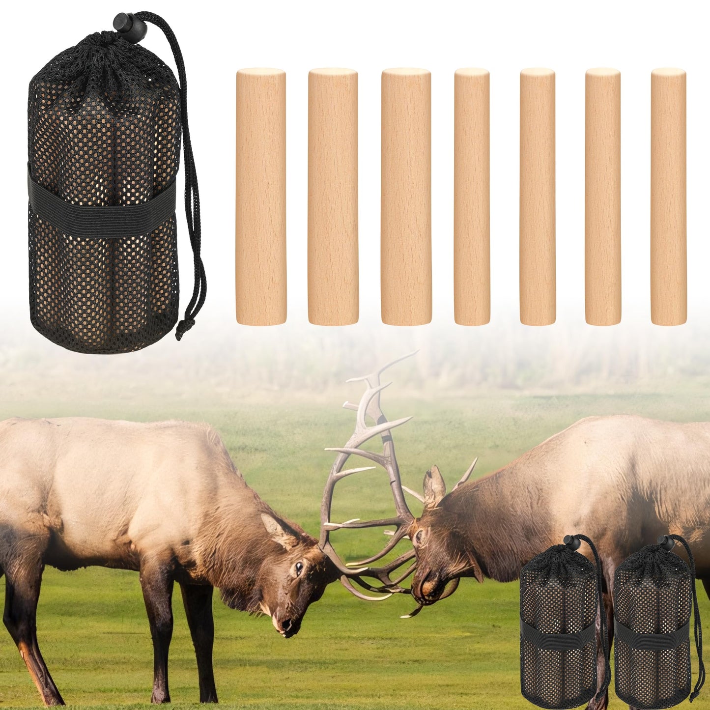 2 Packs Deer Call Hunting Bag Authentic Rattling Antlers Sound for Whitetail Bucks Deer Hunting Simulate Deer Game Caller Portable Attracting Rattle Bag Stocking Stuffer
