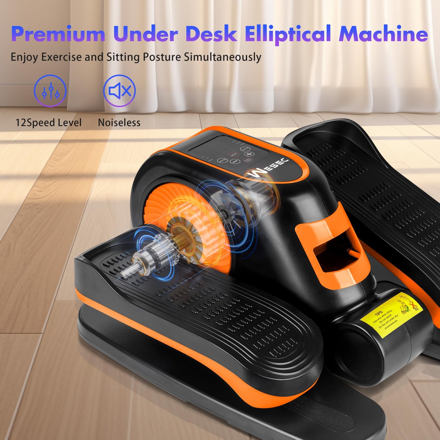Wesec Under Desk Elliptical Machine, Electric Elliptical Training Machine w/Remote & 12 Speeds Level, Manual & Auto Mode, Elliptical Traier for Seniors Seated Pedal Exerciser for Home Office