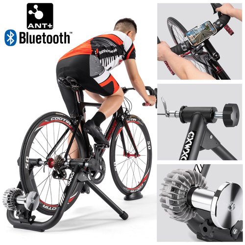CXWXC Smart Bike Trainer - Fluid Bike Trainer Stand for 26-29” or 700c Wheel - Fluid Stationary Noise Reduction Bicycle Stationary Stand Compatible with Zwift App