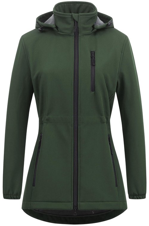 Chrisuno Fall Coats For Women Long Jacket Hooded Women's Softshell Outerwear With Removable Hood Windbreaker Waterproof Warm Fleece Lined Coat Army Green M