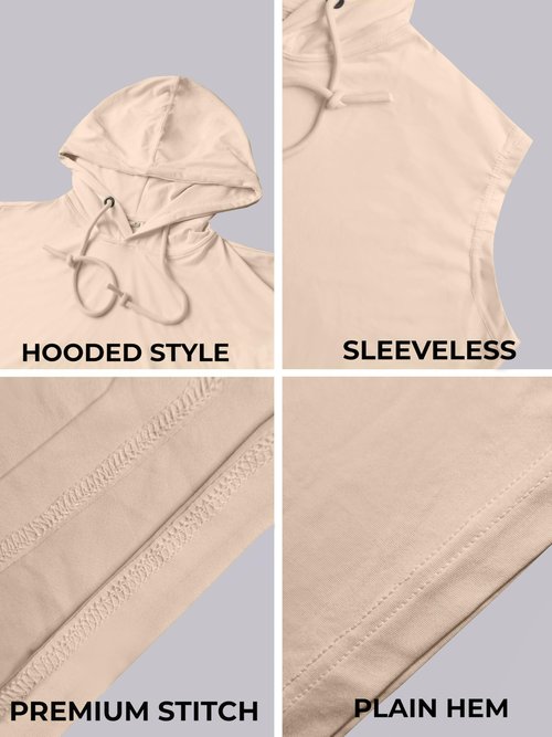URBAN BUCK Tank Top Sleeveless Hoodie for Women - Lightweight UPF50+ Sun Protection Crop Sweatshirt for Workout & Running - Melina Apricot Plain Hem Sleevleess Hoodie for Fashion & Casual Wear (L)