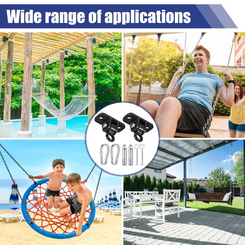 Tandefio 6 Sets of Robust Swing Hangers for Wooden Concrete Set with Swing Hooks Screws Bolts Washers Swingset Accessories for Porch Patio Yoga Indoor Outdoor, Over 1800 lb Capacity (Black)