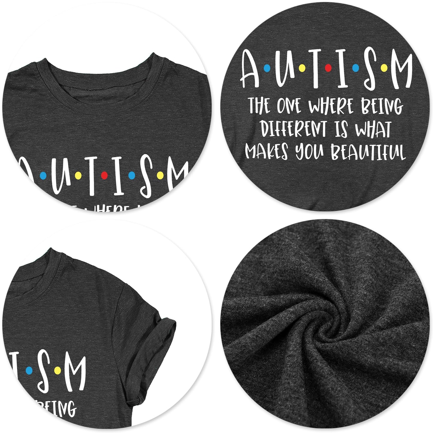 Autism Awareness Shirts Women Autism T Shirt Autistic Acceptance Tee Casual Inspirational Tops Grey