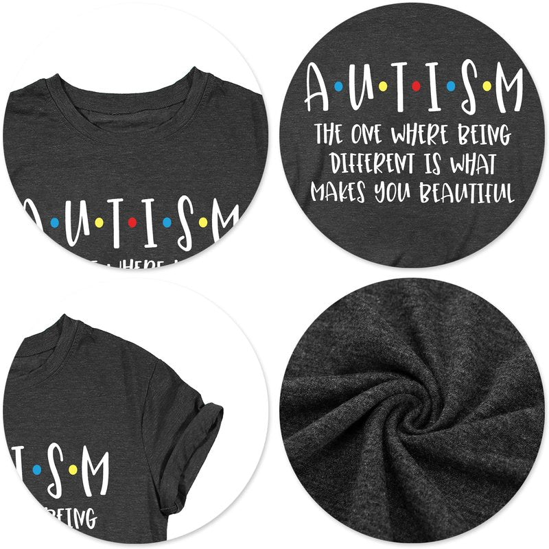 Autism Awareness Shirts Women Autism T Shirt Autistic Acceptance Tee Casual Inspirational Tops Grey