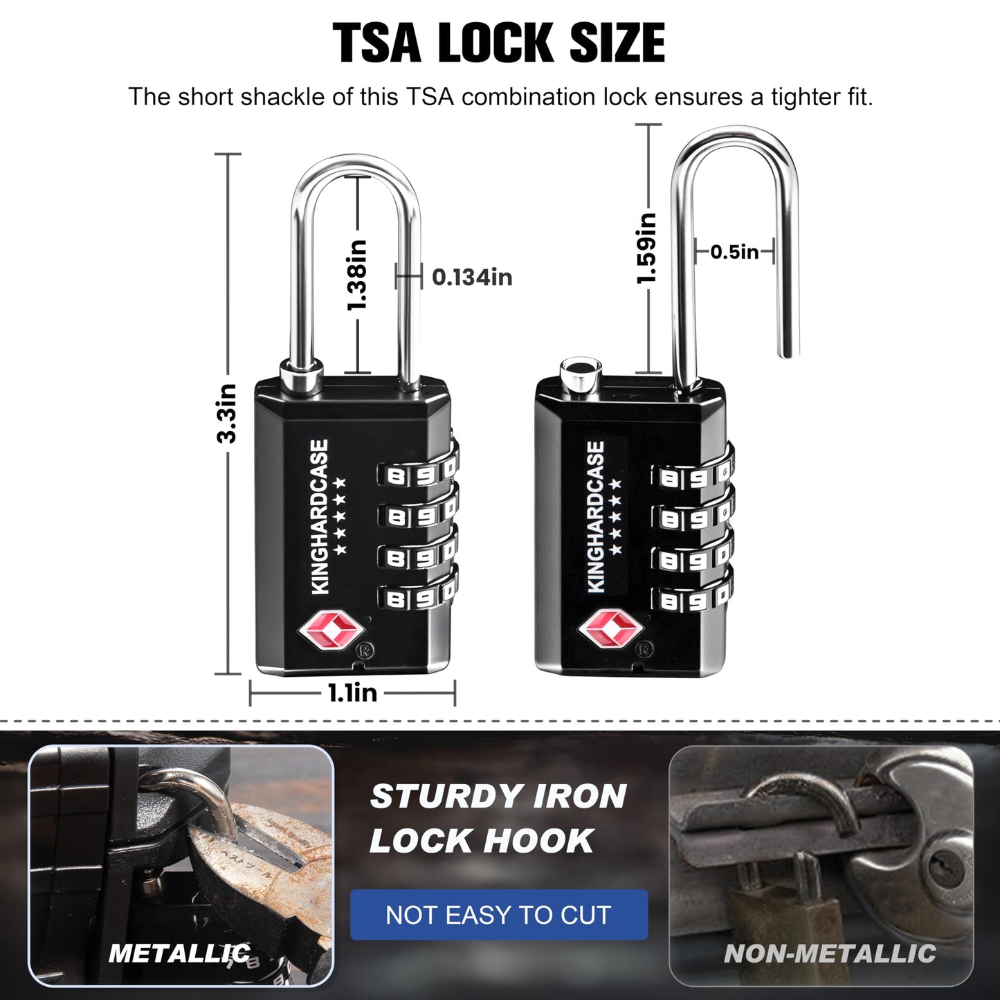 Kinghardcase 2 Pack TSA Approved Gun Locks, 4 Digit Combination Locks for Gun Case, Ammo Box, Rifle Bag, Luggage, Durable Resettable Locks with Locking Hook, Zinc Alloy, Travel Security