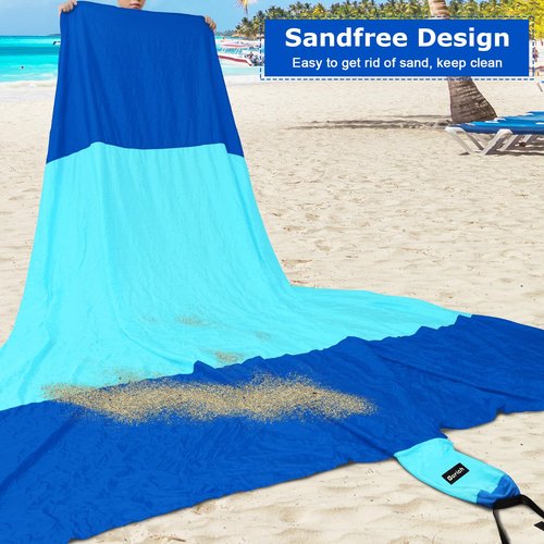 Gorich Beach Tent Sun Shelter with UV UPF50+ Protection for 4-5 People and Extra-Large Sandproof Waterproof Beach Blanket, Perfect for Camping, Travel, and Hiking (SkyRoyal, 10'x9')