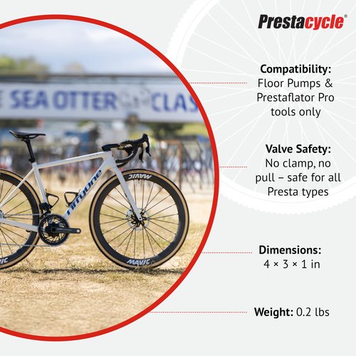 Prestacycle Presta Head – Auto-Lock Bicycle Tire Pump Head for Tubeless & Presta Valves, 90° Steel Design, Presta Valve Pump, Presta Adapter, Compatible with Prestaflator Pro & Premium Floor Pumps