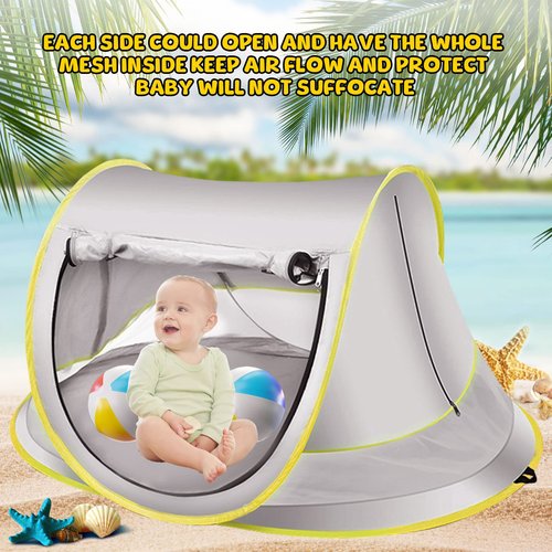 SelWatty Baby Beach Tent Pop Up, Waterproof UPF 50+ Beach Shelter Foldable Beach Accessories Breathable Portable Baby Garden Shade Outdoor Sunshade