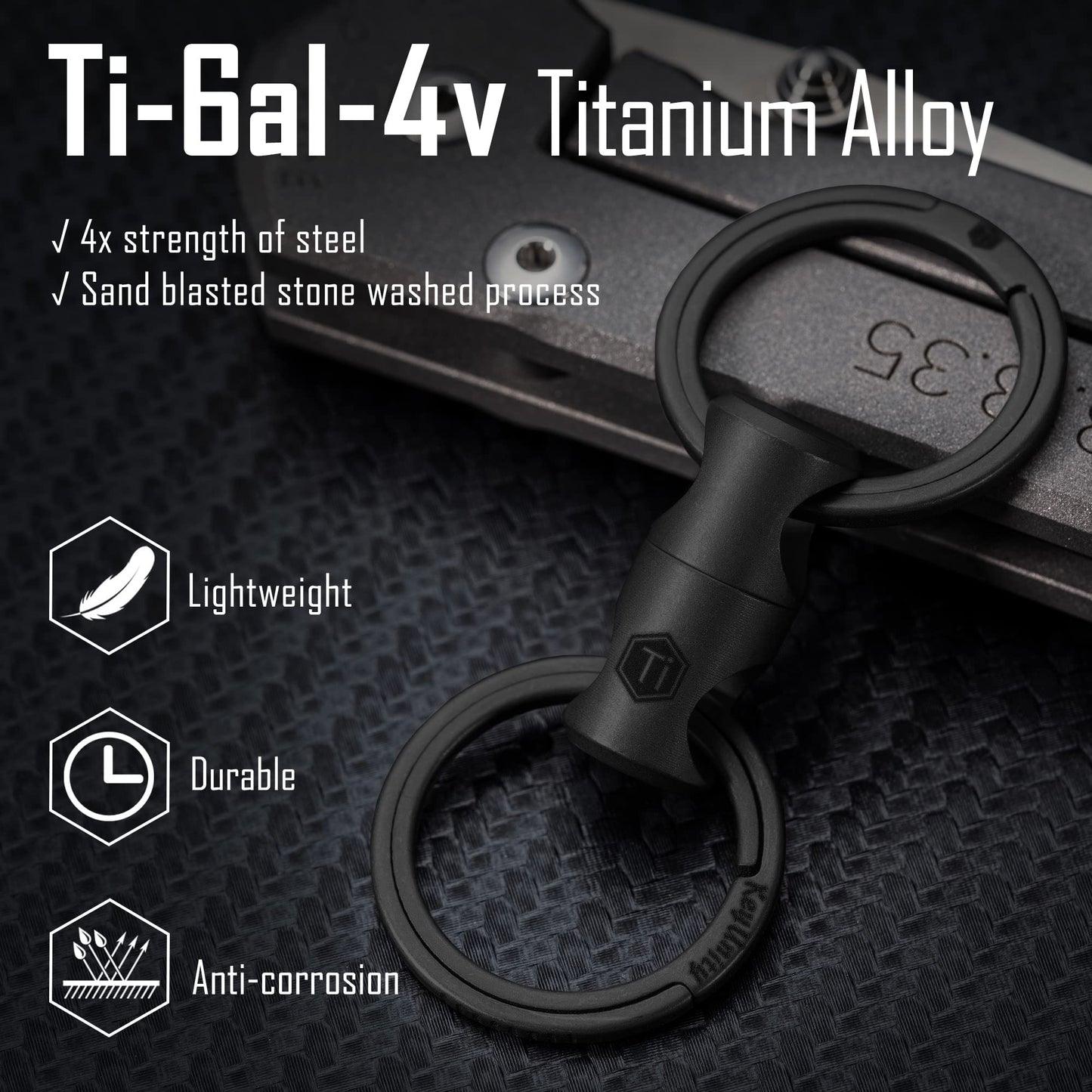 KeyUnity KM04 Titanium Carabiner Keychain Clip & KA15BK Double-end Swivel Keychain Key Ring Connector Bundle