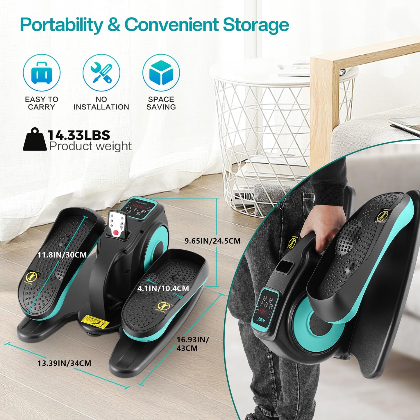 AODI Under Desk Elliptical Machine, Ellipse Leg Exerciser for Seniors Adults, Adjustable Speeds Elliptical Trainer with Remote, Quiet & Portable Mini Seated Pedal Exerciser for Home Office Use