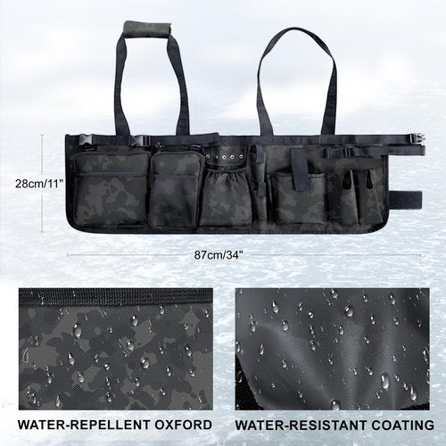 WTVIDAS Fishing Bucket Organizer with Top Cover, Ice Fishing Tackle Bag with Rod & Plier Holder, Multi-Pockets for 5 Gallon Bucket Fish Gear & Accessories