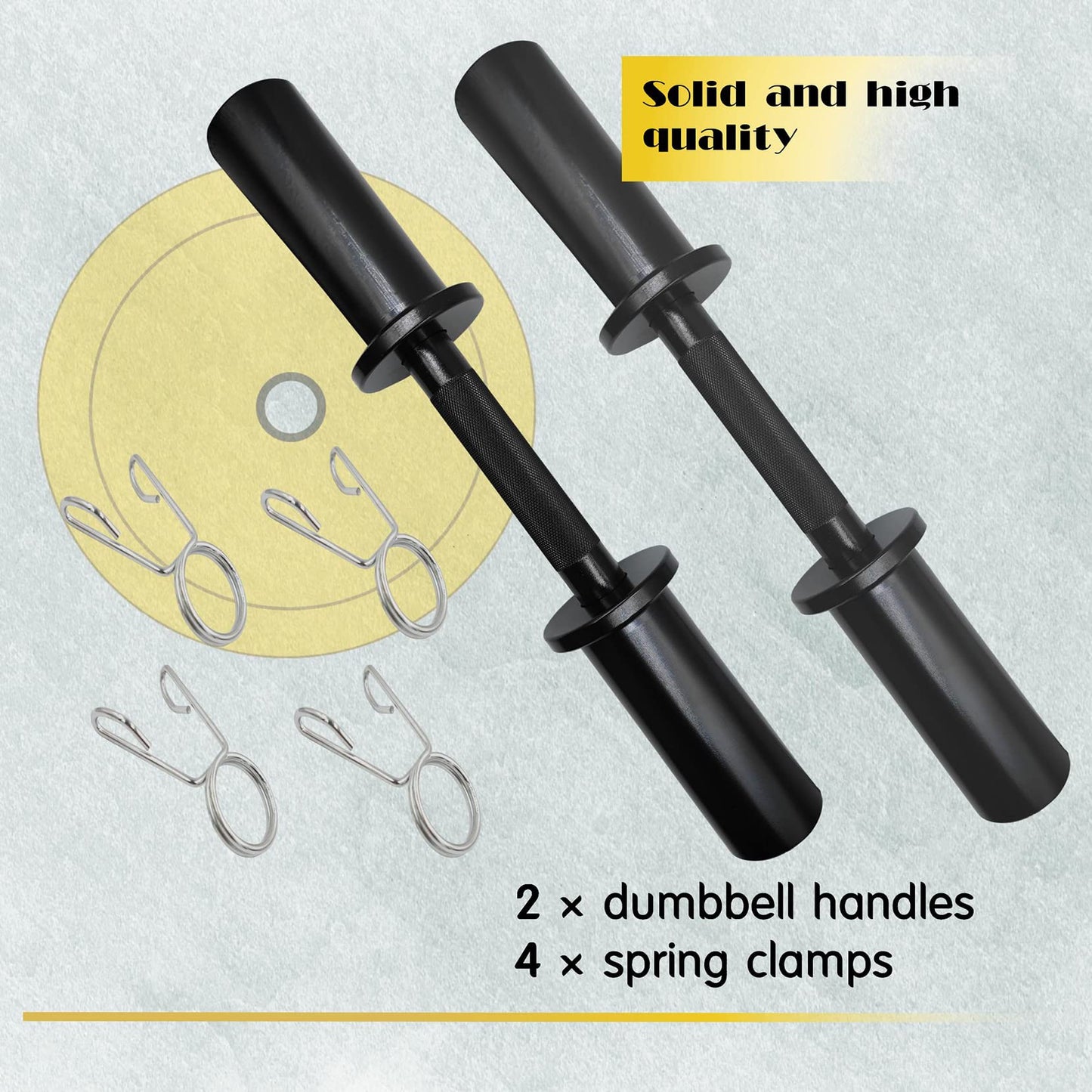16" Olympic Dumbbell Handles Black, Loadable Dumbbells Bar Sets (150LBS Weight Capacity), Compatible with 2’’ Standard Plates, 2 Pair of Spring Collars Included