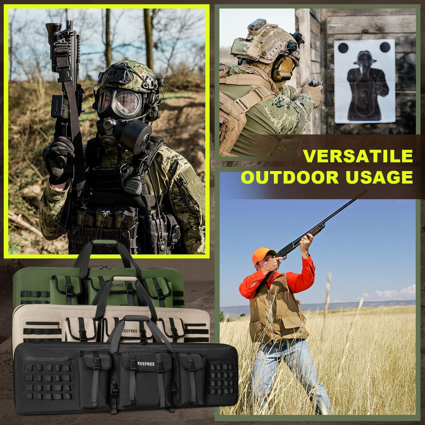 KEEFREE Long Hunting Bag 36" Tactical Backpack Gun Bag for Hunting Hiking Fishing Shooting Range with Watertight Zipper (36" Green Bag fits 34" Rifle)