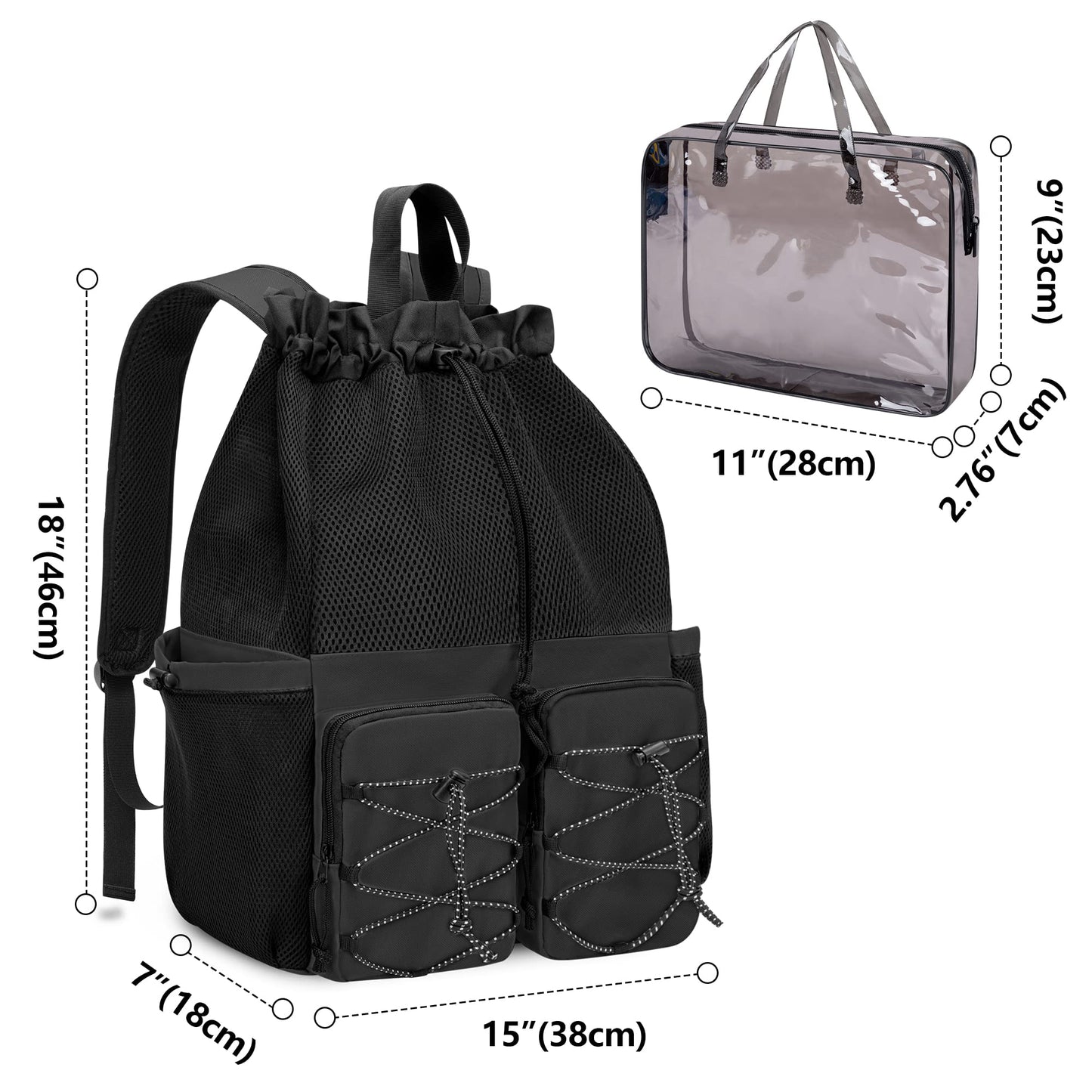 Fasrom Extra Large Mesh Beach Bag with Zipper Bottom Bundle with Mesh Beach Backpack with Waterproof Bag and Pocket for Beach or Pool Trip