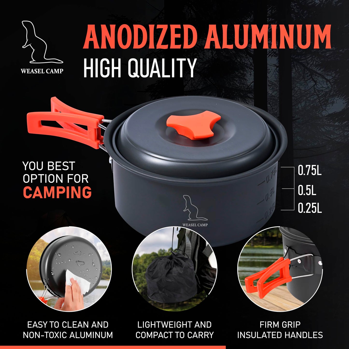 12 piece Camping Cookware Set for Backpacking Gear - Lightweight and Compact Camping Cooking Set - Portable Camping Pots and Pans Set for Hiking, Backpacking, Outdoor Cooking, Picnic and Camping
