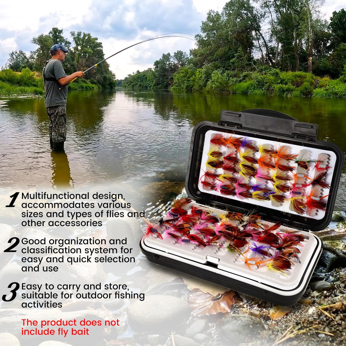 Fly Fishing Box Fly Boxes For Fly Fishing Trout Two-Sided Waterproof Lightweight Easy Grip Black Lid Fly Fishing Lures Box Foam Ice Jig Fly Box And Coil Springs Cord.