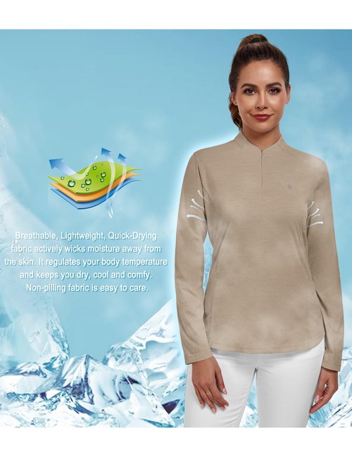 Little Donkey Andy Women's UPF 50+ 1/4 Zip Pullover Sun Shirts Long Sleeve UV Protection Shirt Quick Dry Lightweight Golf Tops (Dark Khaki S)