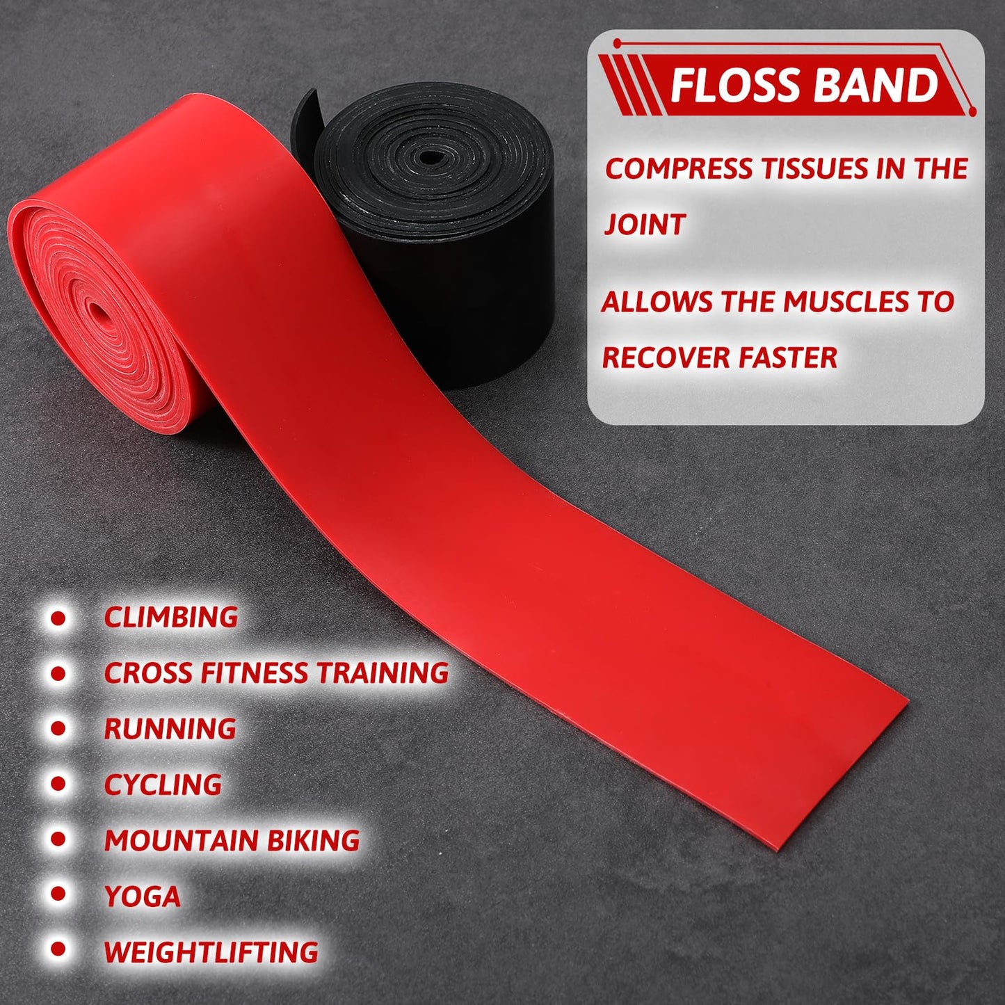 2 Pcs Muscle Floss Bands, Compression Bands with Storage Bag, Mobility and Recovery Bands for Improving Movement, Increasing Circulation & Reducing Soreness (Red & Black)