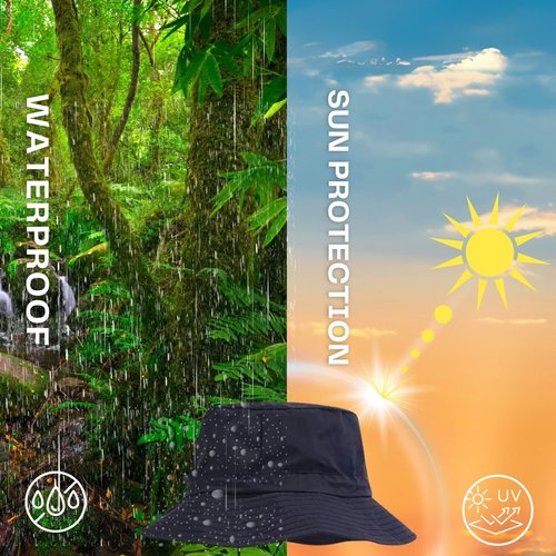 Soxbang Waterproof Bucket Rain Hat,Foldable Outdoor UV Protection Sun Hats and Quick Dry Boonie Hat for Fishing,Hiking,Camping-(Grey+Khaki)