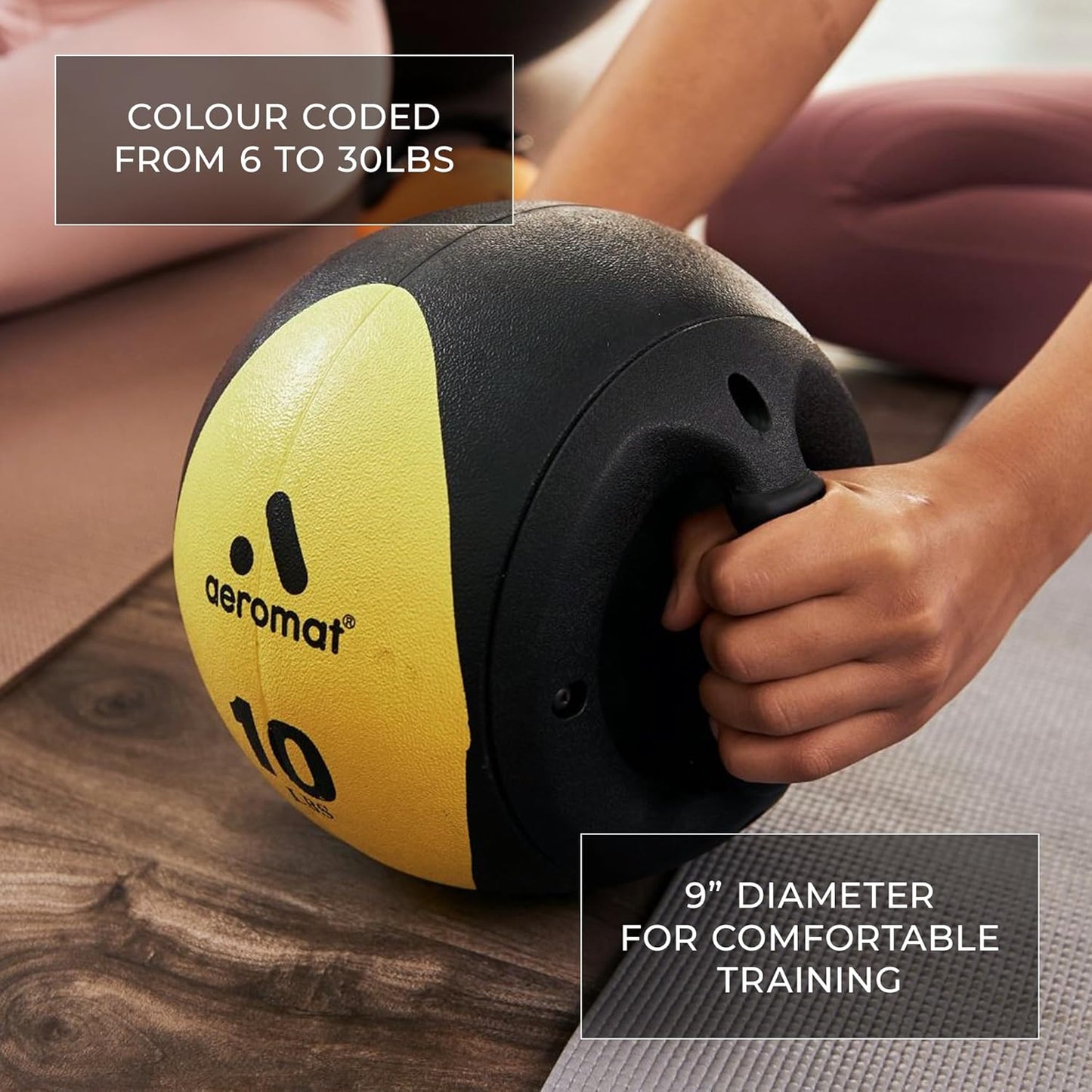 Aeromat Dual Grip Power Medicine Balls for Abdominal Training and Rotational Movements - 9" Diameter - Weights Color-Coded