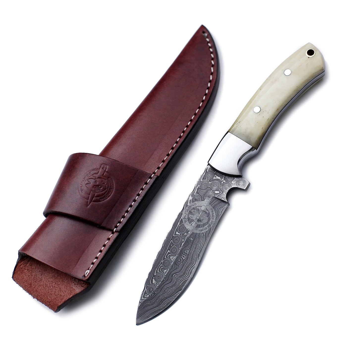 WolfKlinge Handmade Damascus Steel Knife Bowie for Hunting,Survival,Camping,Bushcrafting and Fishing Fixed Blade Dagger with Drop point Full Tang Micarta Handle-Cowhide-Leather Sheath - WKD-793