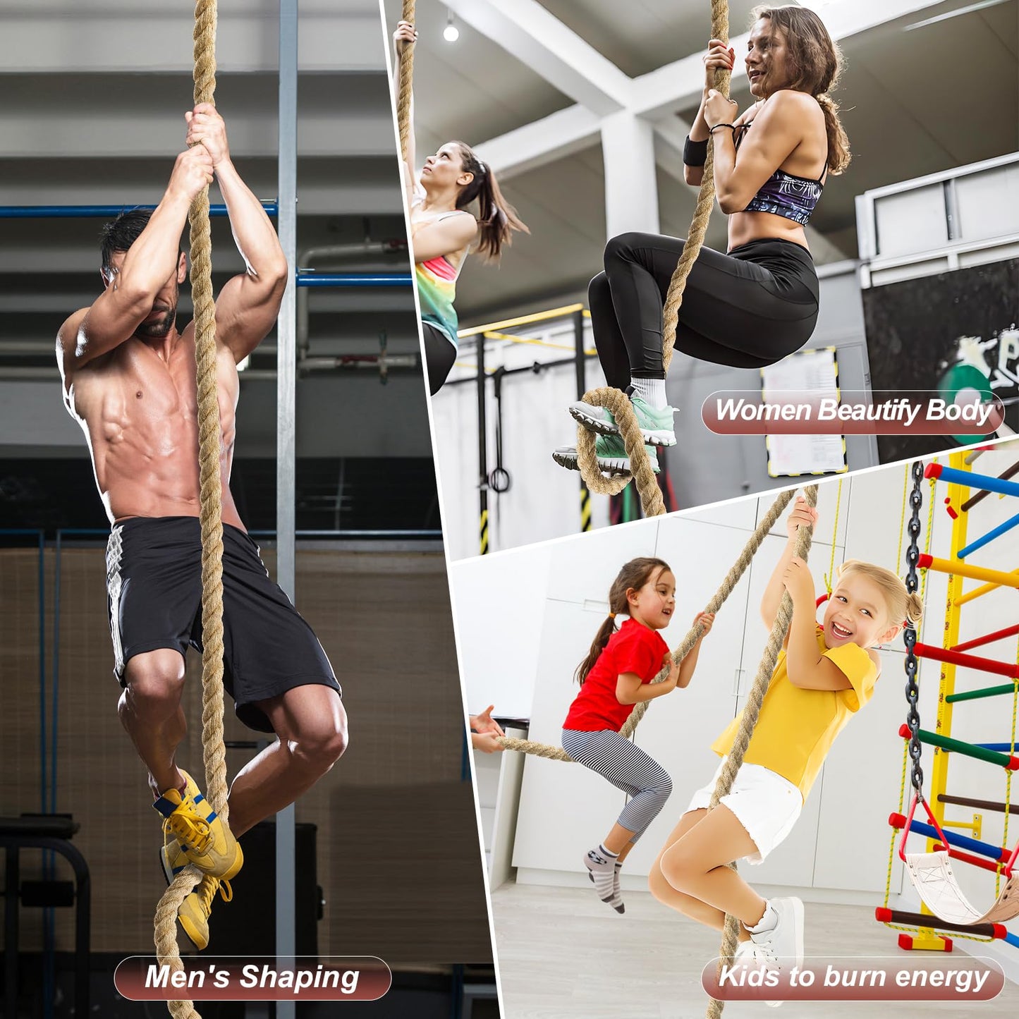 Keepark 10ft Gym Climbing Rope - Natural Hemp Rope Climbing Rope1.5 Inch in Diameter No Mounting Bracket Included