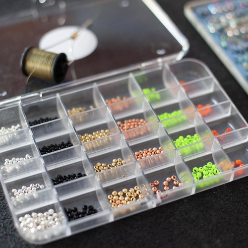 Mavrk Fly Fishing Pro Box 24, 24-Slot Fly Tying Hook and Bead Organizer, Strong Clear Plastic Storage Container for Crafts and Small Parts, Rounded Bottom Corners, Secure Closure Clasp Craft Storage.