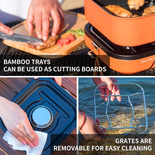 BakerStone Camping Stove, Outdoor Portable Propane Gas Stove with 8000 BTU, Single Burner Camp Stove with Cooking Grate, Wooden Tray, Inlet Gas Regulator and Pipe