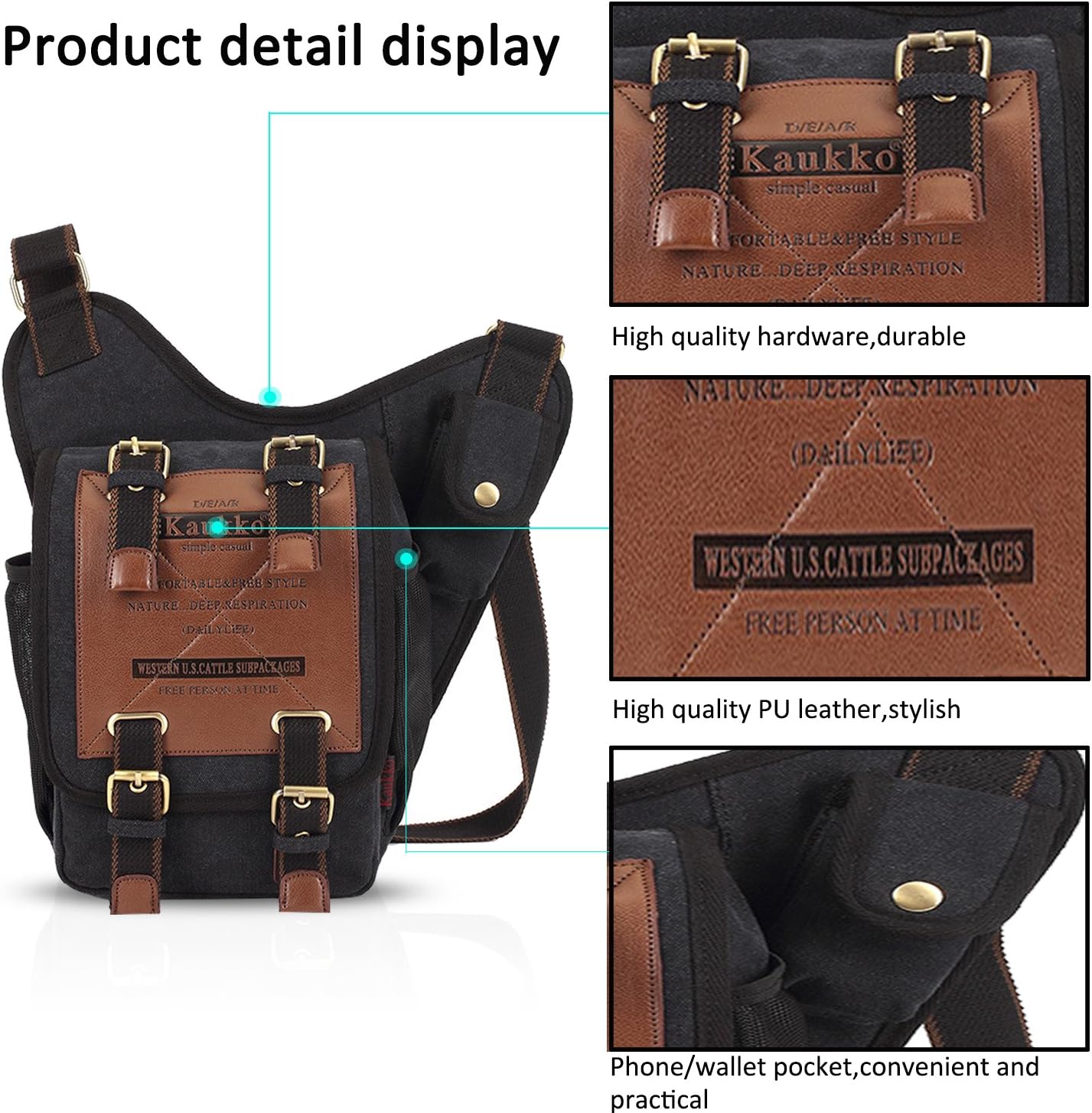 Fashion Shoulder Backpack Cross Body Bag Sling Bag Chest Pack Bag Chest Strap Bag One Strap Sport Bag Backpack Men/Women Cycling Hiking Camping Outdoor Travel Bag Canvas Black
