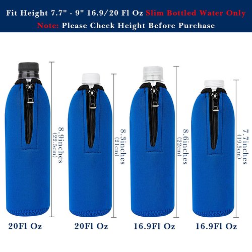 Linkidea Disposable Water Bottle Sleeve Compatible with Smartwater 16.9/20Fl Oz, Evian 16.9Fl Oz, Insulated Neoprene Plastic Bottled Water Cover with Lockable Zipper (1 Pack/Blue)