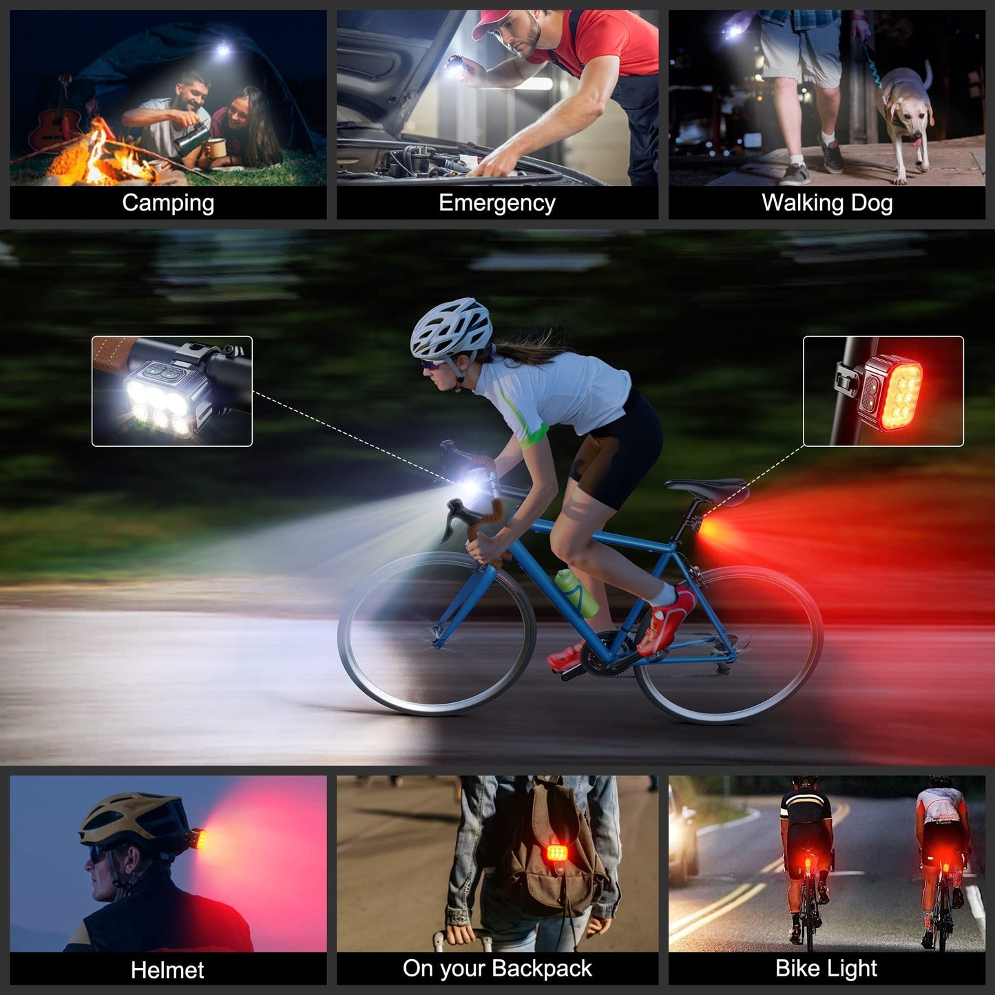 Bike Taillight - Bike Rear Light Battery-Powered IPX65 Waterproof, Road and Urban Cyclists USB Rechargeable Bike Break Light Bike Light Set Easy to Install for Safety Night Riding