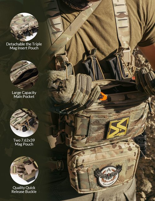VOTAGOO Chest Rig-Tactical Chest Rig,Molle Modular Micro Fight Chest Rigs Adjustable&Detachable with 5.56/7.62 Magazine Pouch