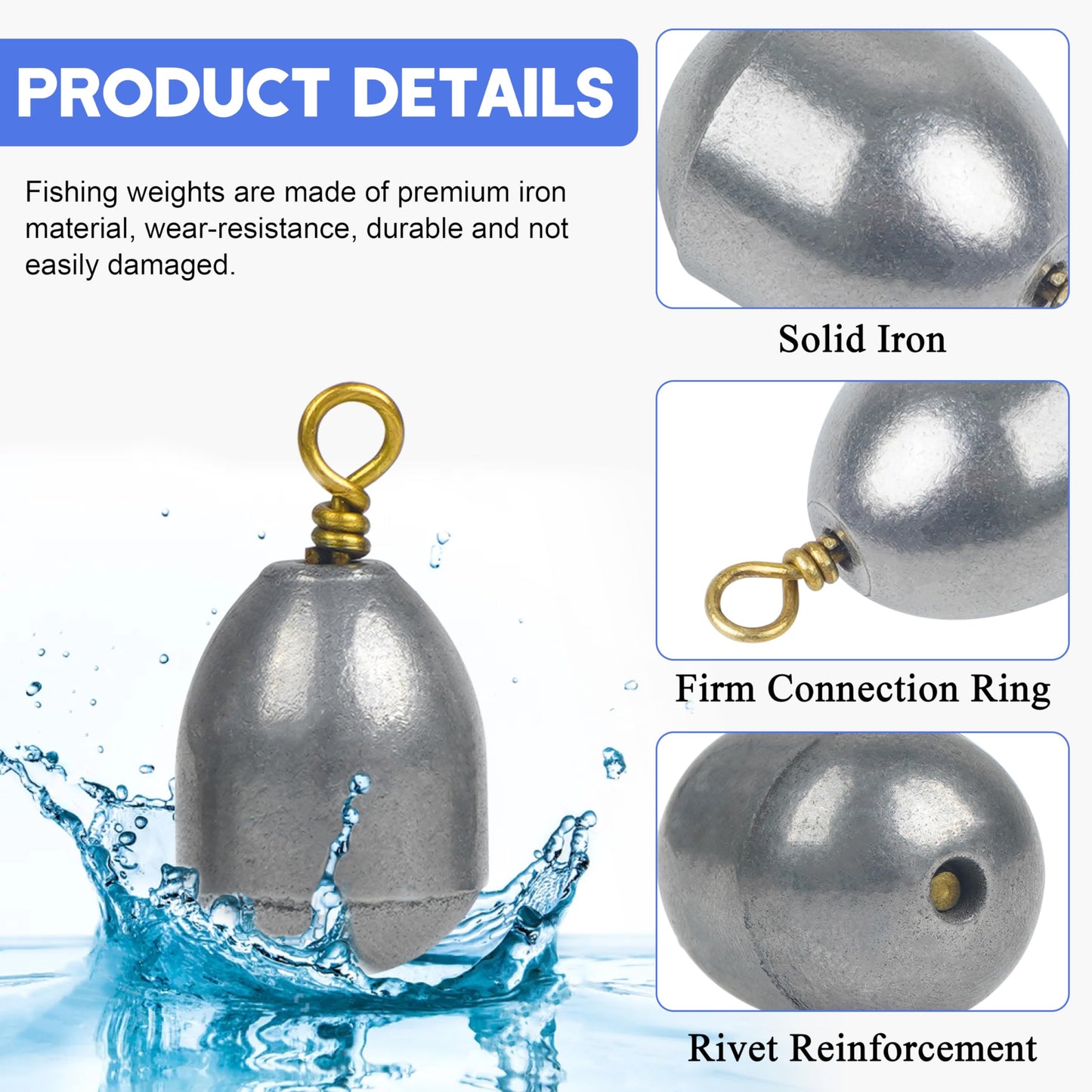 Fishing Weights Sinkers Kit,19/52pcs Bass Casting Sinkers Weights Bell Sinkers Assorted Iron Fishing Weights Drop Catfish Sinkers Weights for Saltwater Freshwater Fishing