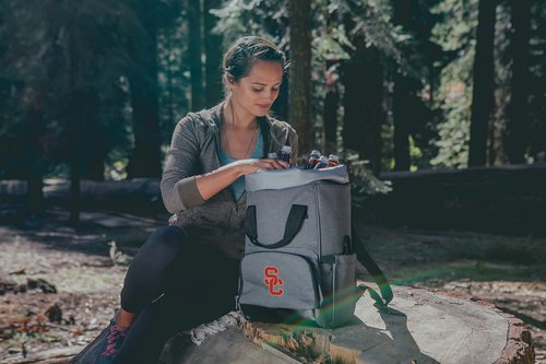 PICNIC TIME NCAA USC Trojans OTG Roll-Top Cooler Backpack, Hiking Backpack Cooler, Soft Cooler Bag, (Heathered Gray)