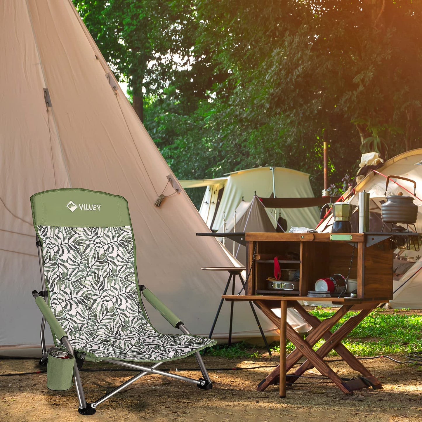 VILLEY Portable Camping Picnic Table and Low Beach Chair