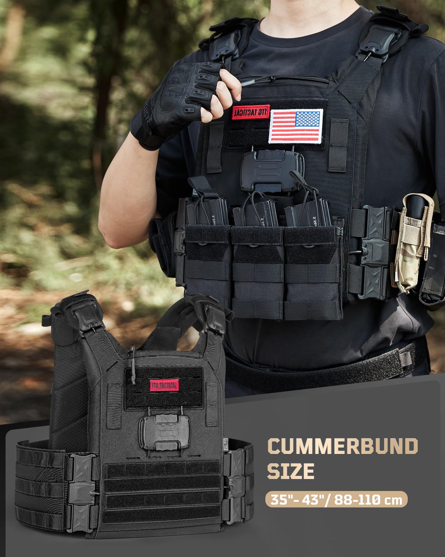 1TG Tactical XR 3D Breathable Vest, 1S Quick Release Buckle Mag-Netic Full Body Adjustable Weighted MOLLE Vest
