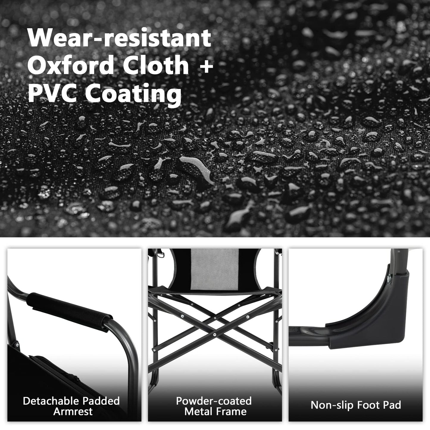 COSTWAY Folding Camping Chair, Heavy-Duty Director Chair Supports 400lbs for Adults with Side Table, Cooler Bag, Storage, Strap, Portable Makeup Chair Suitable for Fishing Picnic, Black