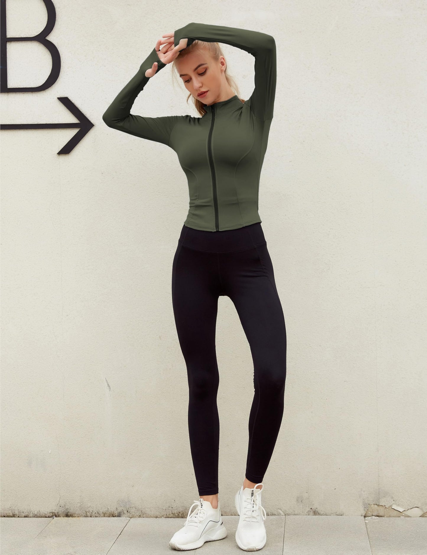 Lviefent Womens Lightweight Full Zip Running Track Jacket Workout Slim Fit Yoga Sportwear with Thumb Holes (Army Green, X-Small)