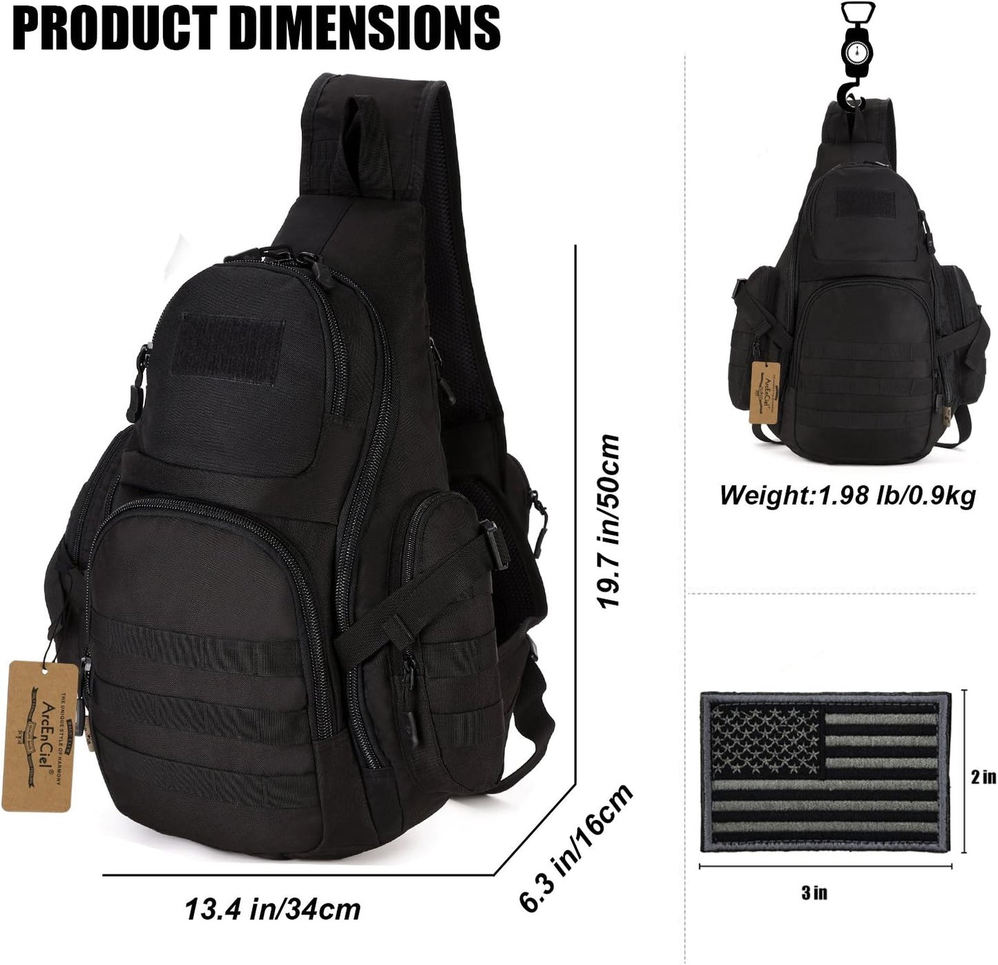 ArcEnCiel Tactical Sling Pack Military Molle Chest Crossbody Shoulder Bags with Patch