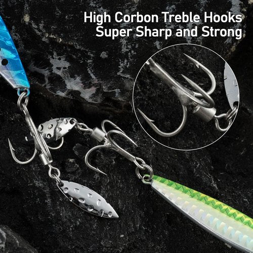 Dr.Fish 5 Pack Metal Jigging Spoon Saltwater Fishing Jigs Spoons Lures Casting Vertical Diamond Jig Lures Freshwater Bass Striper Mackerel Halibut 1oz