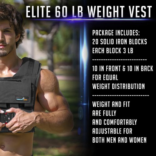 Weighted Vest 6lb, 10lb, 12lb, 25lb, 35lb, 45lb, 60lb Removable Iron Weights for Men and Women Workout for Calisthenics and Fitness Sport Training (Black, 60 LB)