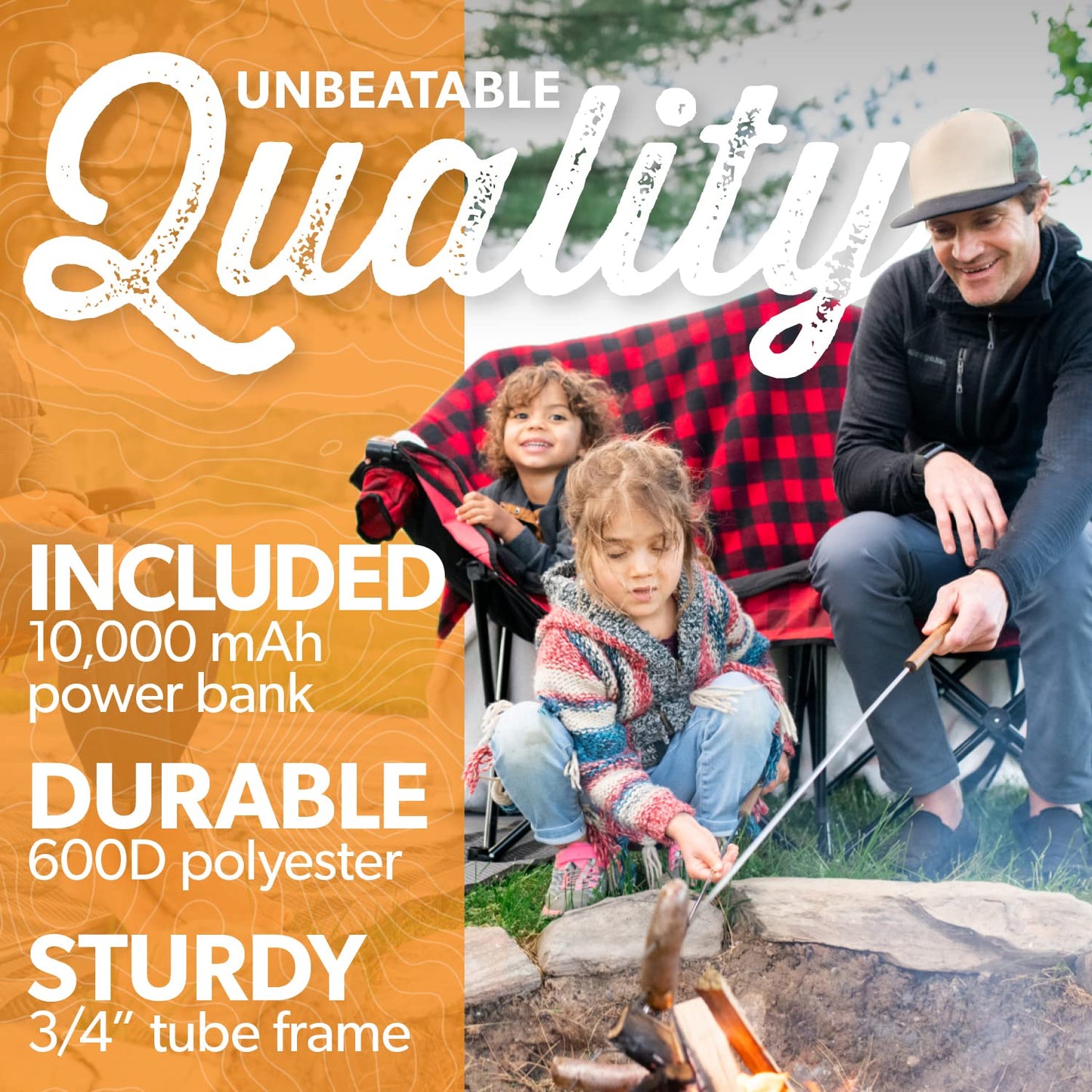 Kuma Outdoor Gear Bear Buddy/Double Chair with Carry Bag, Ultimate Portable Luxury Outdoor Heated Camping Loveseat for Glamping, Sports & Outdoor Adventures (Heather Grey)